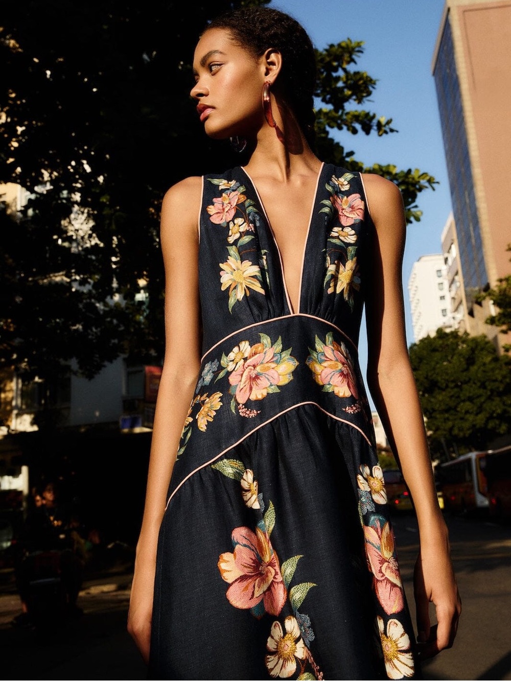 Farm Rio: Dark Blue Maira Floral Midi Dress - Picture 3 of 11